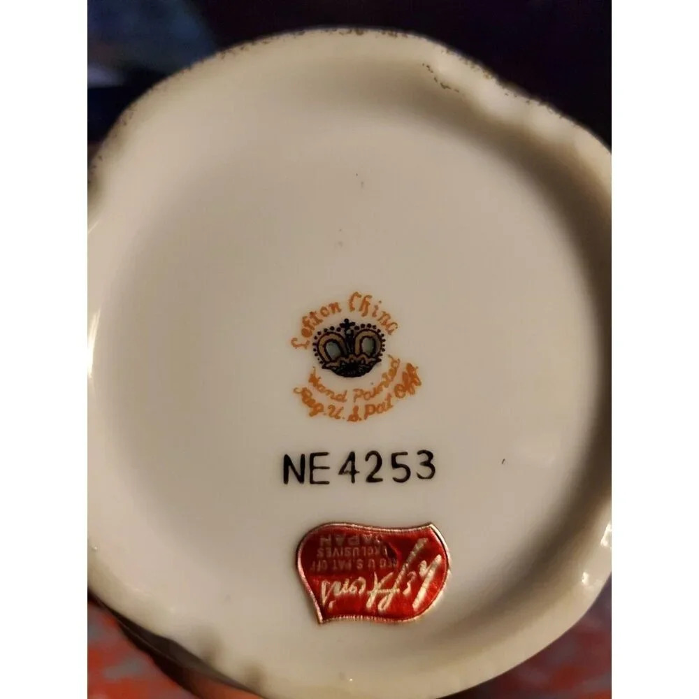 LEFTON CHINA SUGAR BOWL W/LID PAER FLORAL LEAF PATTERN NE 4354 Hand Panted - Picture 8 of 8